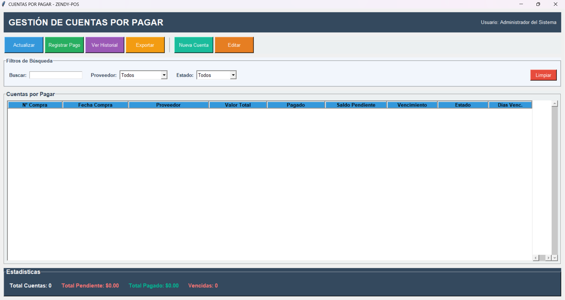 Cuentas por pagar ZENDY-POS